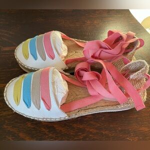Handmade Woven Espadrille Sandals Grosgrain Ribbon Laces Women’s 6.5